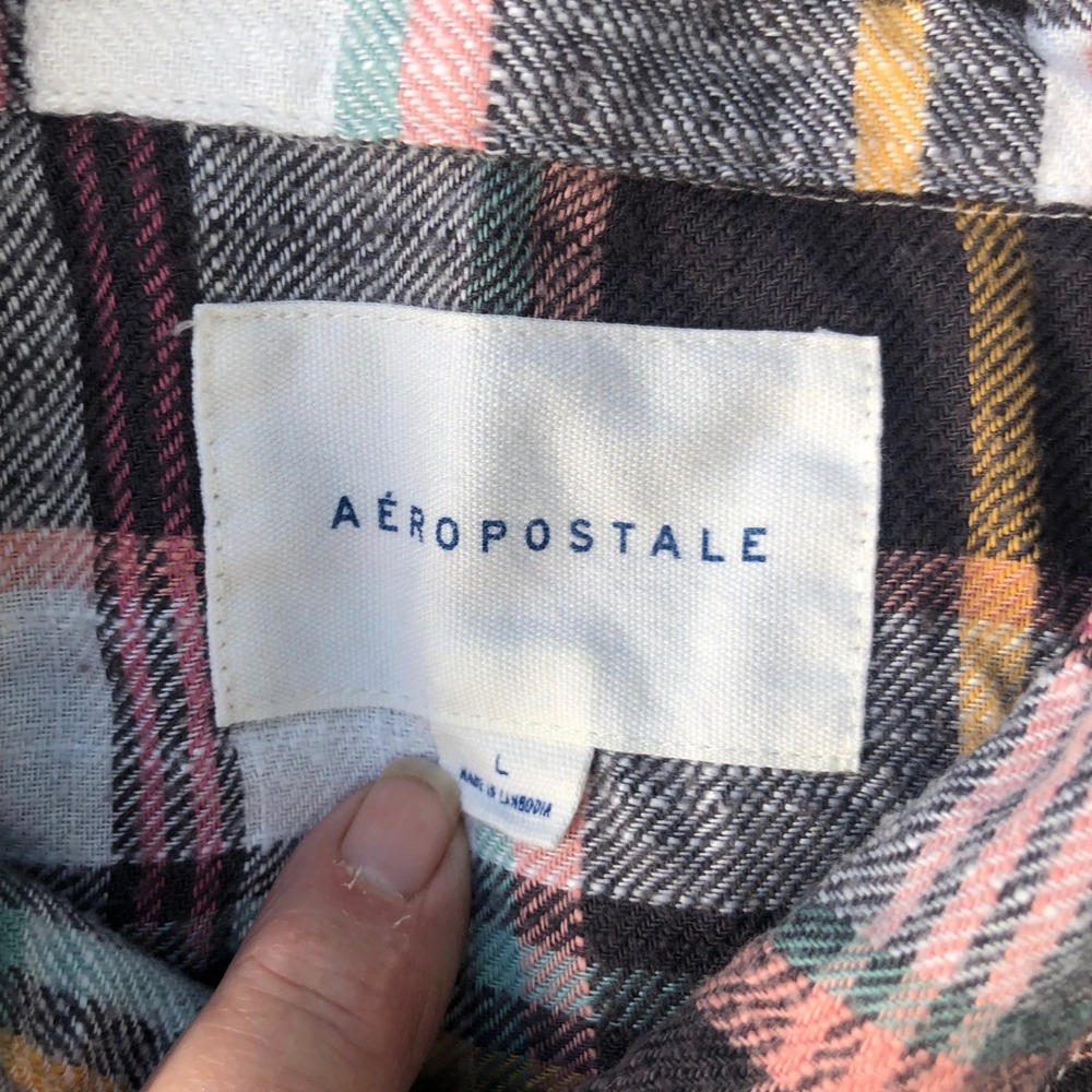 Aeropostale Plaid Flannel Crop Top Shirt Womens‎ Size L Long Sleeve Button Up